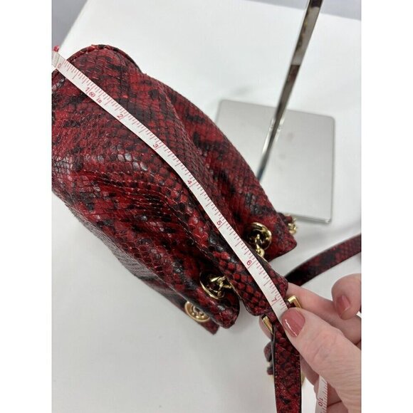 Michael Kors Frankie Crossbody Bag Red Black Snakeskin Print Small Pouch Bucket - Picture 9 of 14